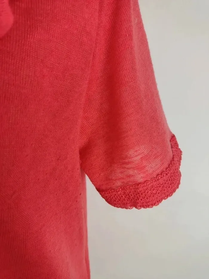 Blouse manches courtes corail et dentelles ajourée taille M Grace & Mila - photo numéro 6