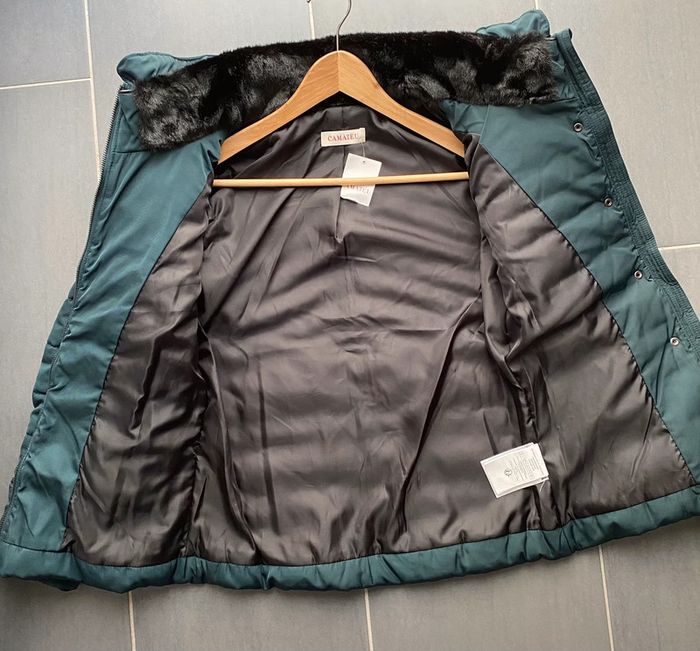 Veste femme camaïeu taille 34 vert foncé avec col fourrure - photo numéro 2