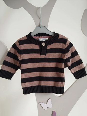 Pull à rayures noir et beige Kitchoun taille 3 mois