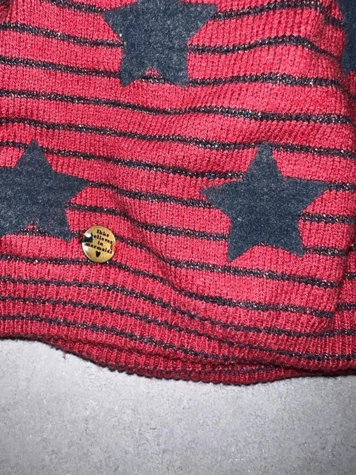 Bonnet avec pompon (imitation fourrure) à petites rayures - Ikks - Étoiles - Rouge - 3/4 ans - photo numéro 2