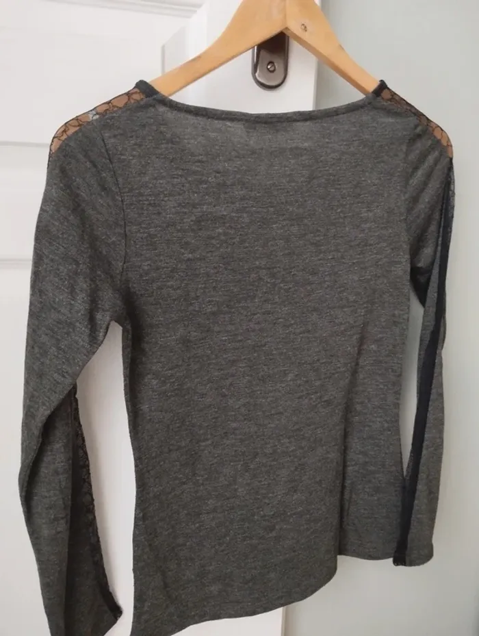 Tee shirt gris chiné manches longues camaïeu 36 - photo numéro 4