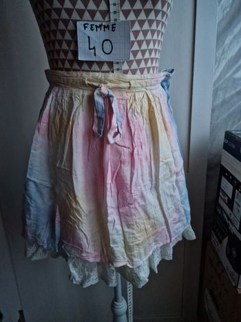 Jupe, midi, multicolore et bas en dentelle, longueur 41cm, en très très bon état, en coton