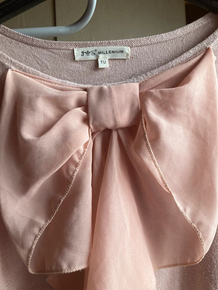 Superbe pull rose pastel Millenium avec noeud en soie taille unique - photo numéro 6