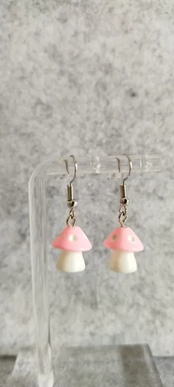 🍄 Boucles d’oreilles ▪ champignons blanc et rose