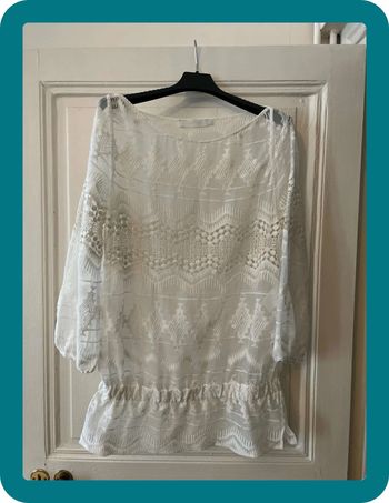 Blouse soie brodée coton manches 3/4 taille 38 - Anne Fontaine
