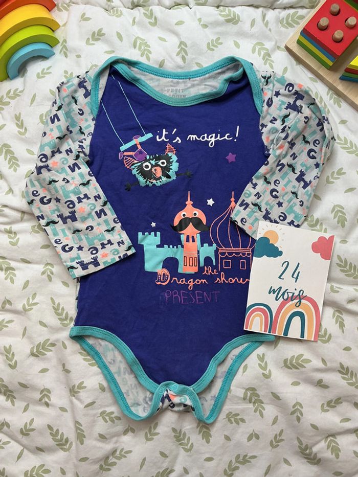 body manches longues gris et violet petit beguin 24 mois - photo numéro 2