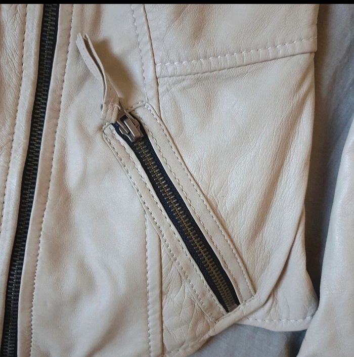 Veste en cuir 34 AJC couleur crème - photo numéro 2
