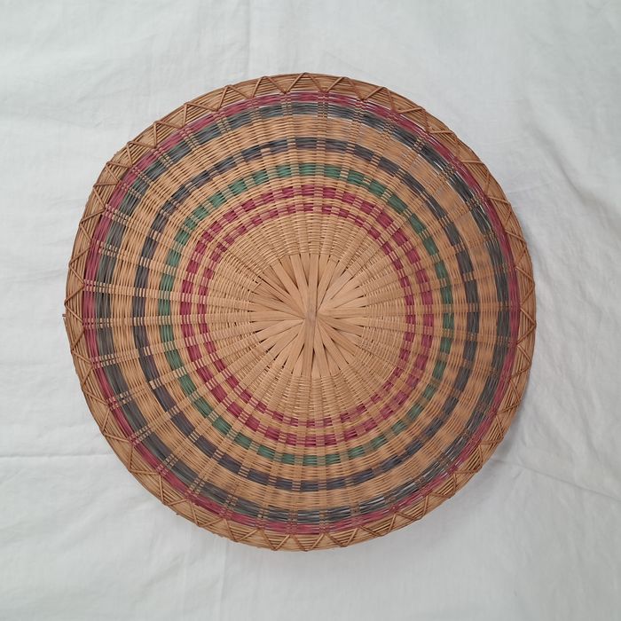 Décoration ronde murale en rotin osier multicolores du Laos - photo numéro 2