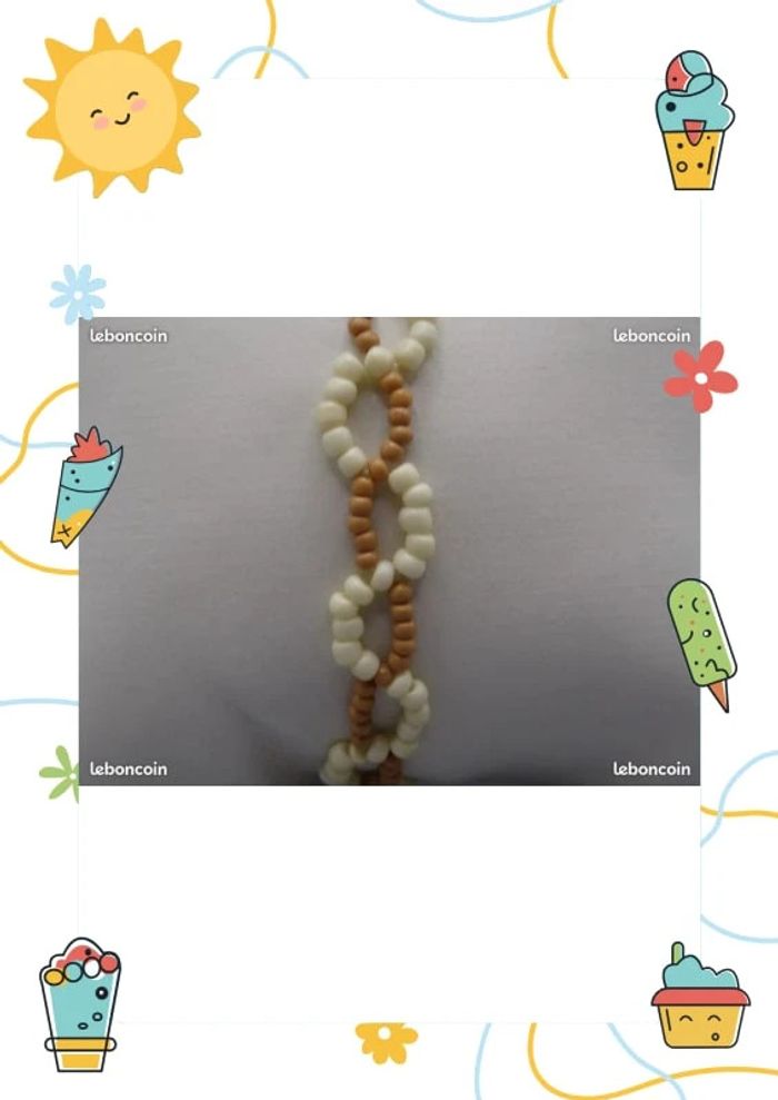 Bracelet perles de rocaille blanc et beige (camel) fait main - photo numéro 3