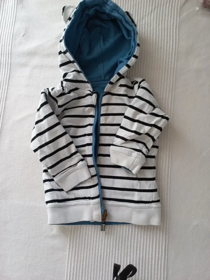 Blouson réversible bleu roi et bleu raye - photo numéro 4