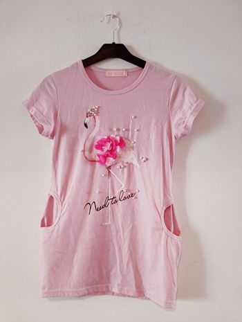 Tee-shirt long flamant rose 12 ans Seagull