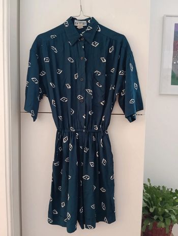 Combinaison viscose vintage bleu motifs écrus