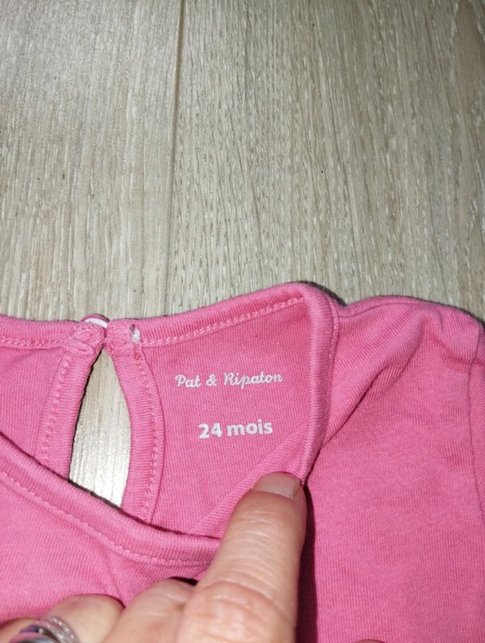 T-shirt mignon manches longues rose motif lapin 24 mois fille - photo numéro 3