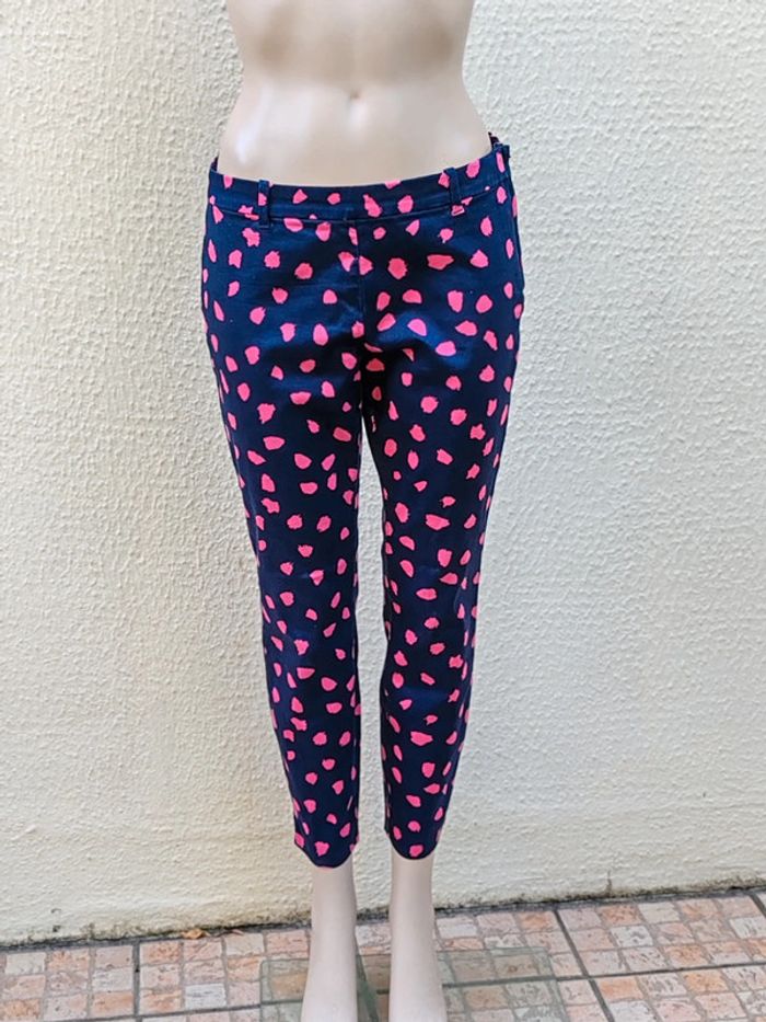 Pantacourt H&M taille basse bleu marine et rose coupe skinny - photo numéro 1