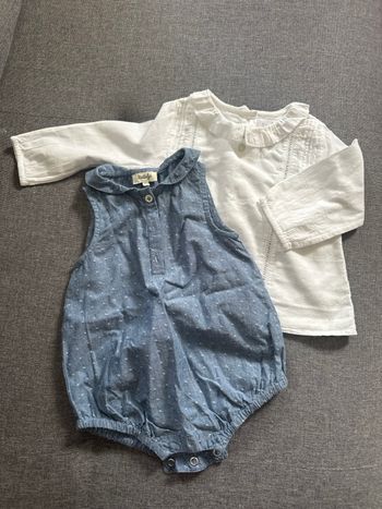 Ensemble bébé fille – Combishort Natalys + blouse blanche – Très bon état