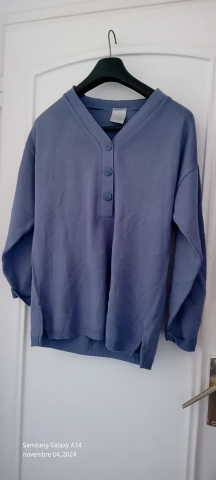 Pull col en V faux boutonnage manches 3/4 lavande 42 classic woman - photo numéro 5