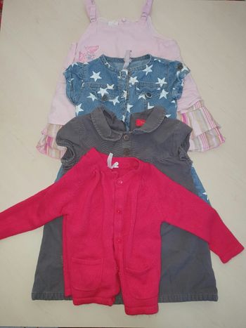 Lot de 3 robes tuniques et 1 gilet 12mois