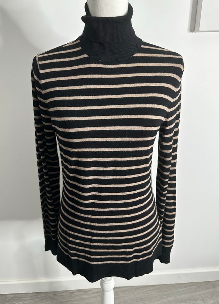 Pull col roulé marinière noir et beige Gérard Darel T38 M