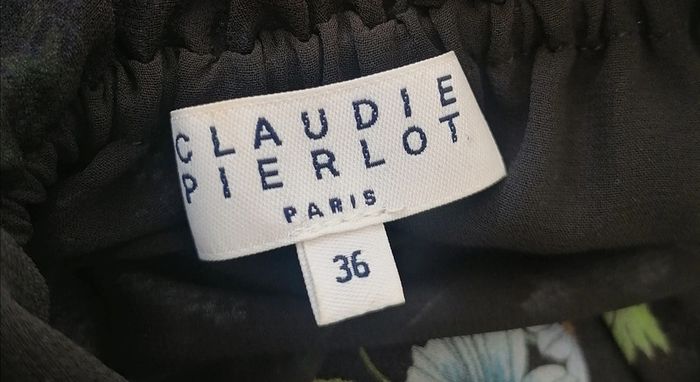 Robe mi-longue froufrou noir fleurs bleu vert Taille S Claudie Pierlot - photo numéro 9