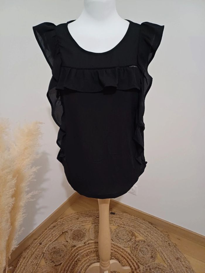 Blouse noire volantée Piazza Italia taille S 36 - photo numéro 2