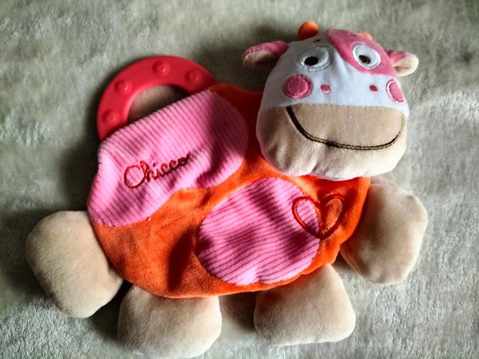 Peluche vache Chicco rose et orange