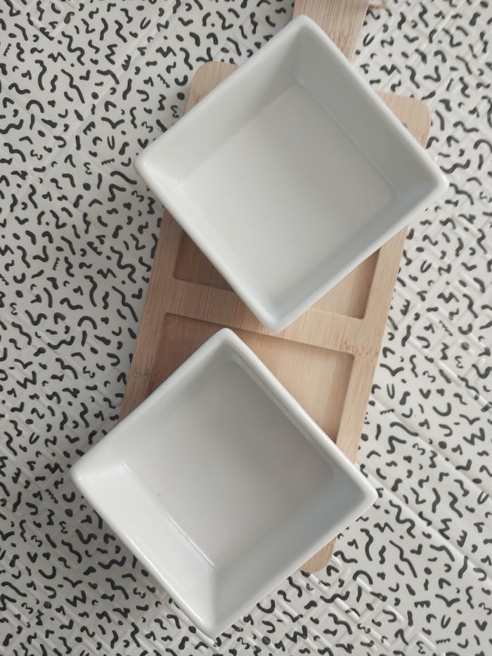 Set apéritif bambou + 2 ramequins en céramique blanche - photo numéro 7