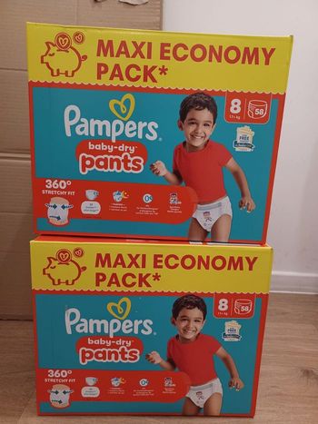 2 cartons couches culottes Pampers baby-dry pants Taille 8- carton de 58 couches