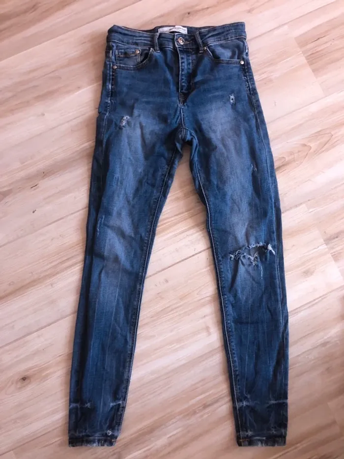 jean taille haute skinny stradivarius bleu - photo numéro 2