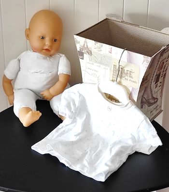 T-shirt bébé mixte 6 mois, manches courtes, pois écru/beige