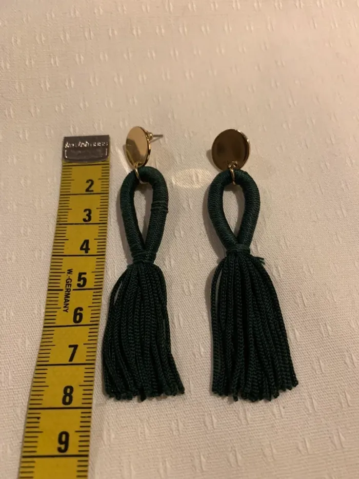 Boucles d’oreilles dorées et vertes - photo numéro 2