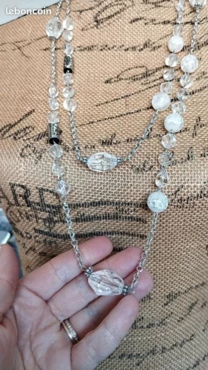 Sautoir collier perles argenté blanc - photo numéro 4