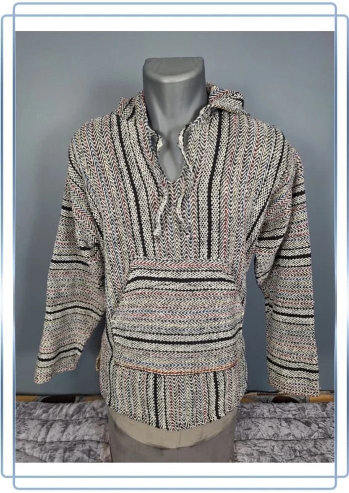 sweat a capuche / Hoodie/baja/poncho mexicain - taille S - homme - multicolore / fait main (287)