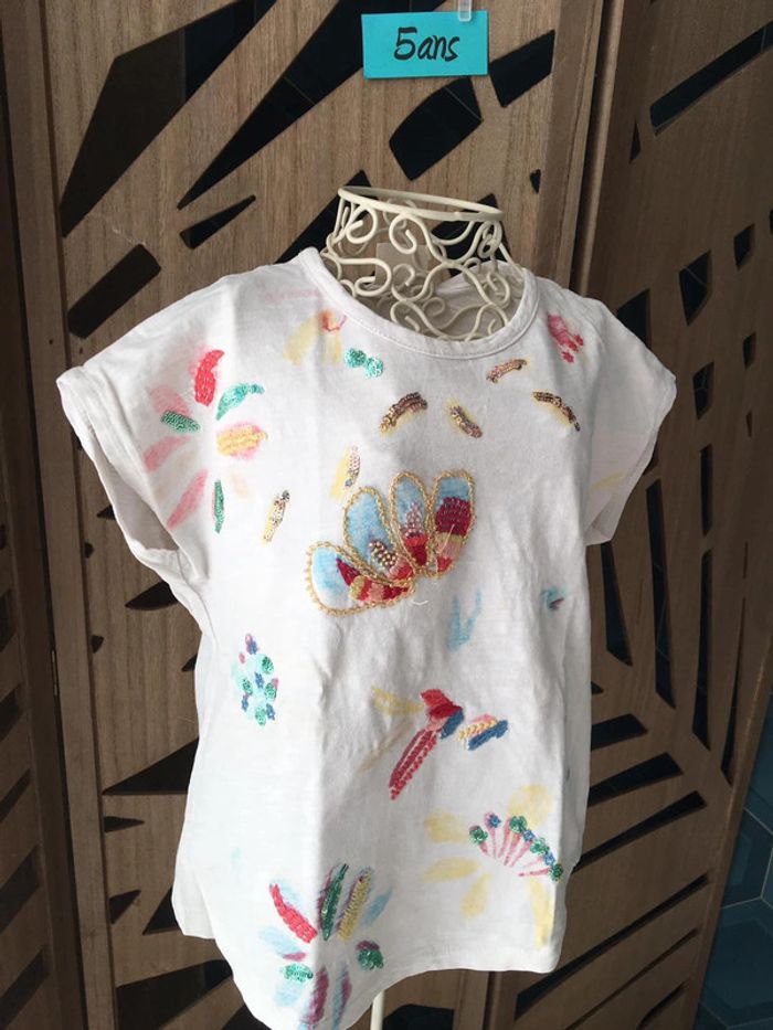 T-shirt fille 5 ans avec sequins perles - photo numéro 2