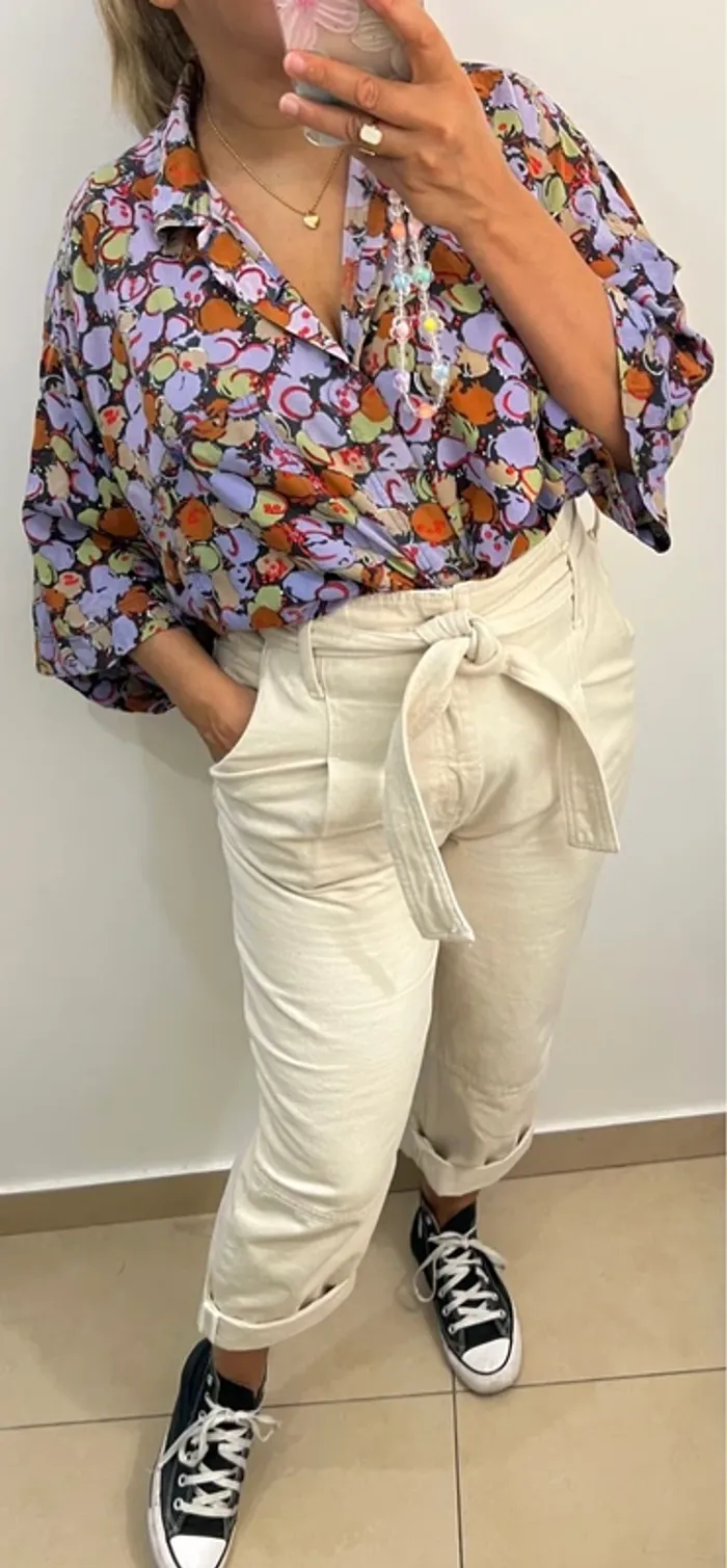 Chemise Mixte Large Vintage Imprimée Multicolore - photo numéro 4