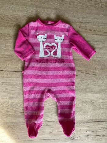 Pyjama hiver rayé rose velours bébé fille 3 mois bébé rêve