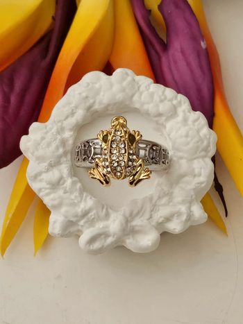 Bague grenouille avec zircoms en acier inoxydable