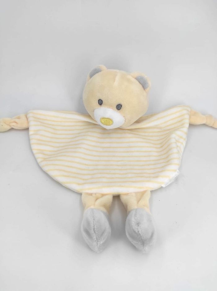 Doudou Plat Ours Blanc Crème et Jaune Tom & Kiddy