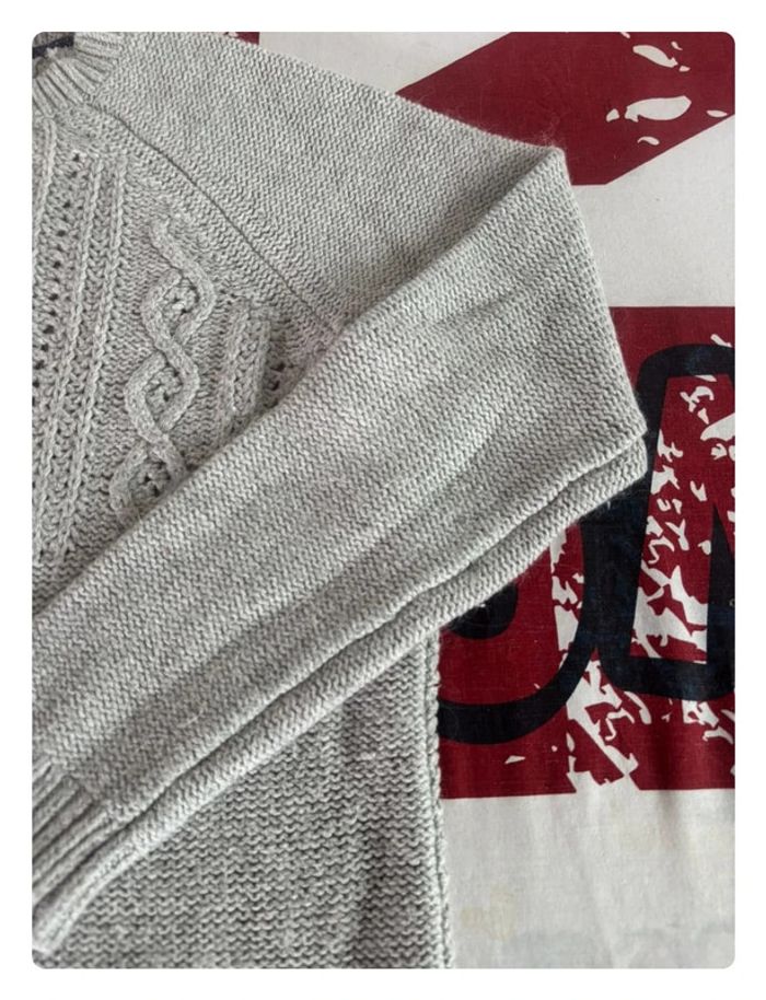 Pull Torsadé Tommy Hilfiger taille L gris motif broderie - photo numéro 6
