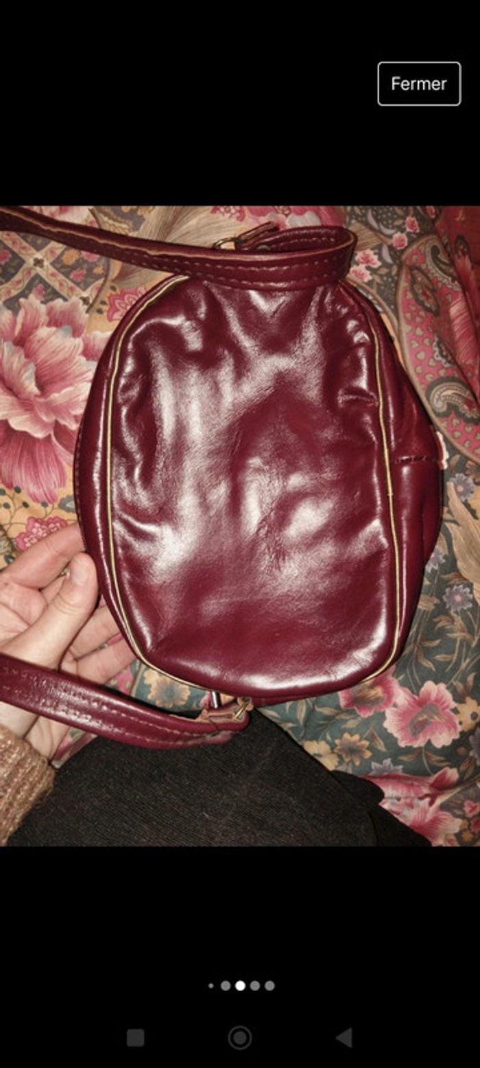 Petit sac bandoulière bordeaux et doré vintage - photo numéro 4