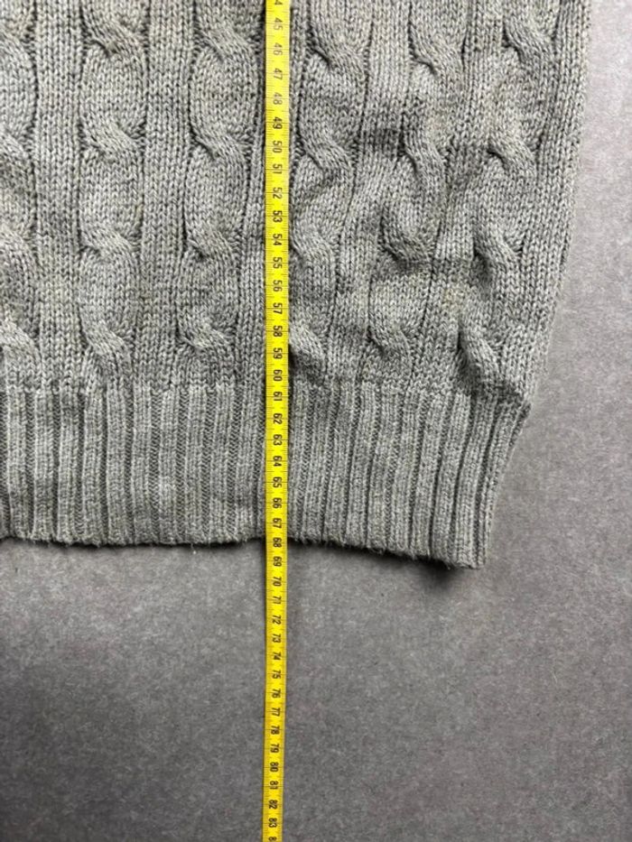 Pull d’hiver torsadé en maille Ralph Lauren col rond gris logo bleu marine taille XL - photo numéro 11