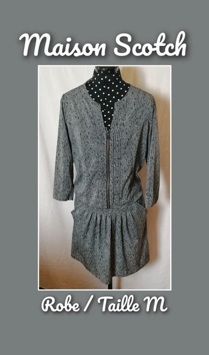 Robe courte fluide légère noir blanc Taille 2 ou M Maisons Scotch