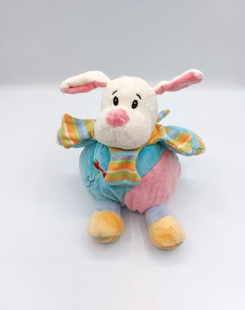 Peluche doudou chien blanc rose bleu CREDIT AGRICOLE CA Alpes Provence libellule