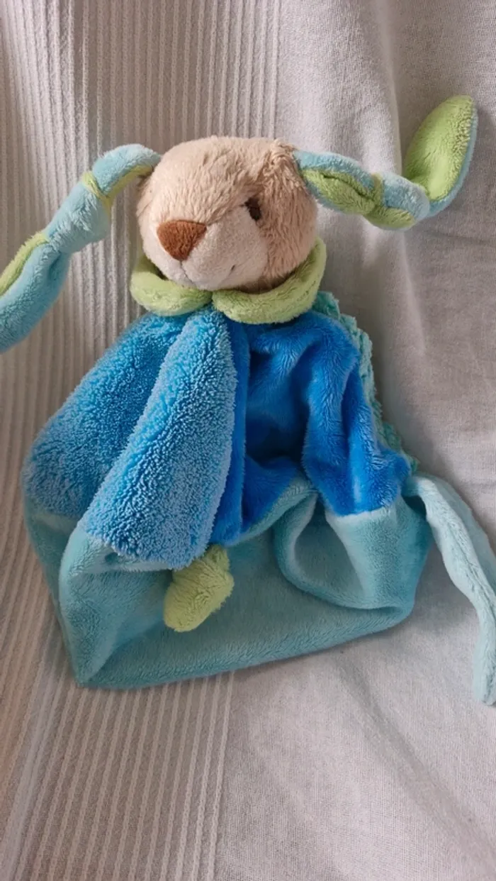 Doudou plat lapin  vert et bleu Maxita - photo numéro 4