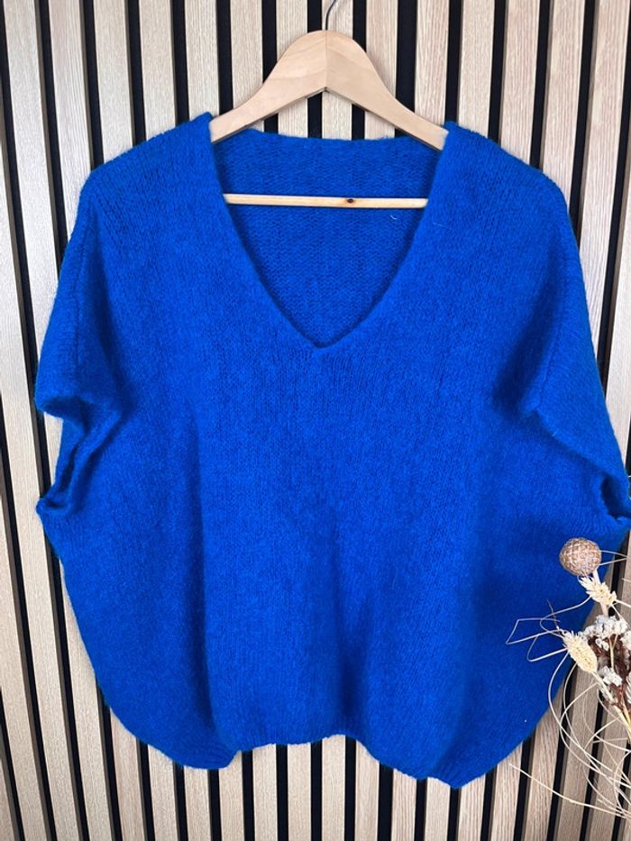 Pull bleu électrique bleu roi mohair et laine - photo numéro 4