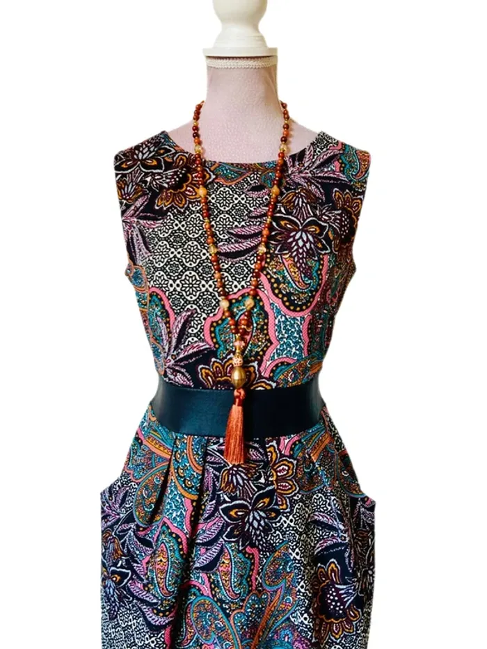🧡🍁Robe vintage italien S/M folk romantique motif cachemire ethnic chic paisley dress 🍁🧡 - photo numéro 4