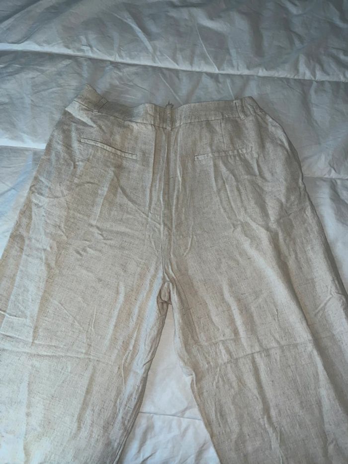 Pantalon Large Taille Haute Beige Lin Stradivarius 42 - photo numéro 2