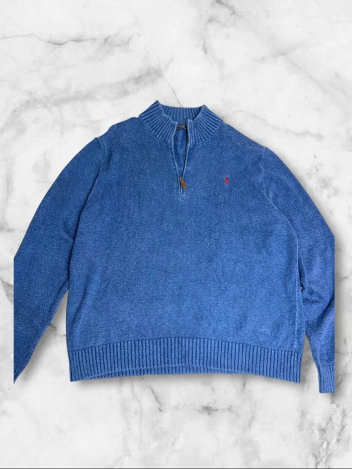 Pull col camionneur Ralph Lauren Polo 100% Coton Bleu XXL Vintage - photo numéro 2