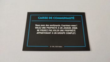 Carte caisse de communauté Sentiments jeu de société Monopoly mauvais perdants Hasbro Gaming #B77
