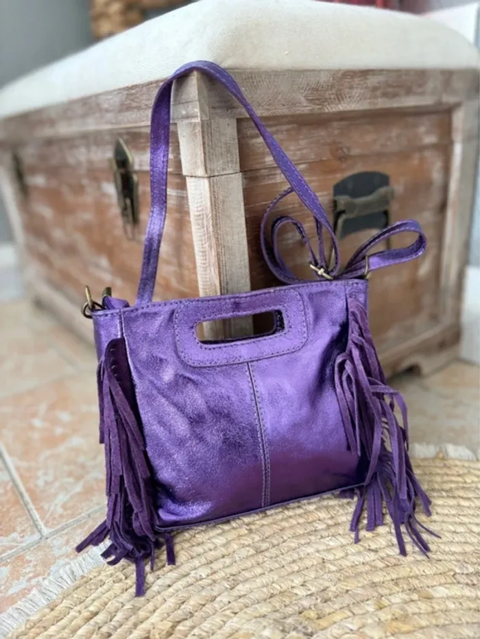 Sac bohème cuir violet irisé avec bandoulière - photo numéro 16