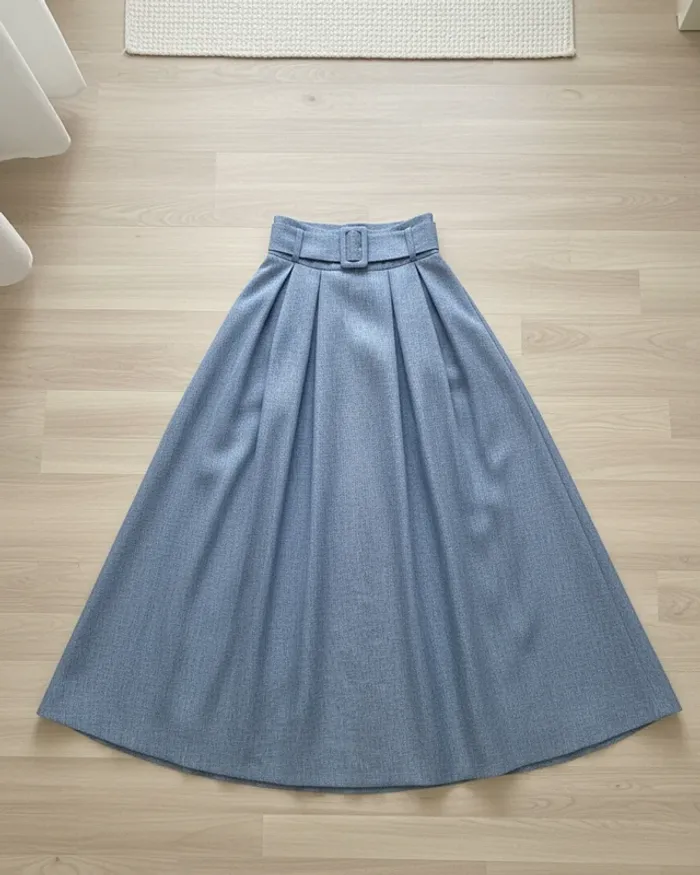 Jupe longue évasée bleu taille haute avec ceinture – Élégance & confort 💙 - photo numéro 4